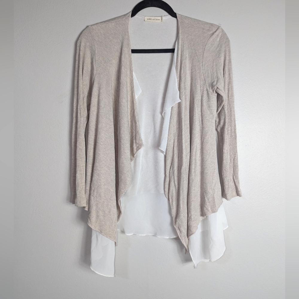 S Pebble and Stone Oatmeal White Chiffon Flyaway Cardigan